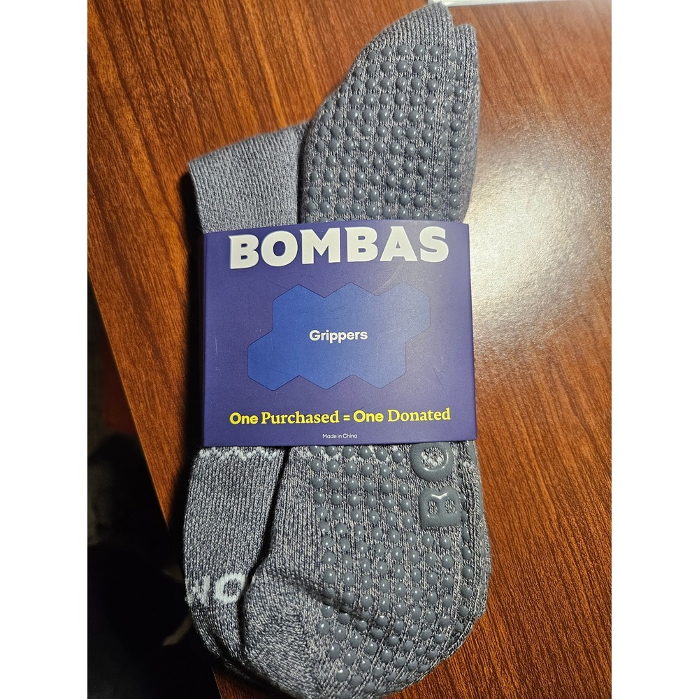Bombas Gripper Calf Socks Unisex Large Gray Midweight Non-Slip Cushion Cotton